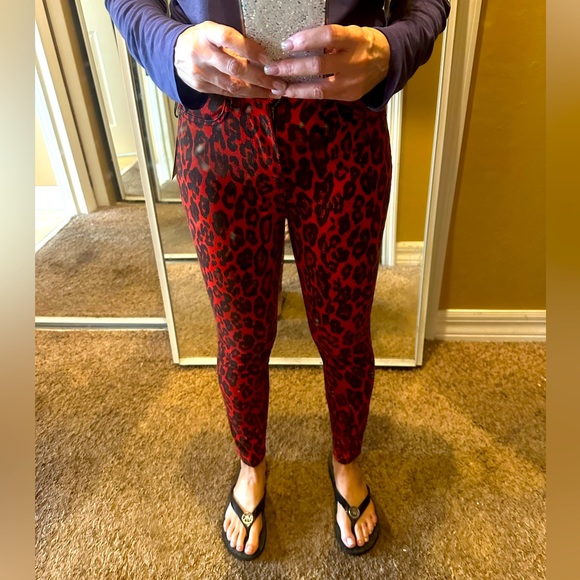 Women’s 7 for all mankind, red, leopard jeans.